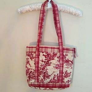 Vintage Country Life Scenes Tote Bag in Red